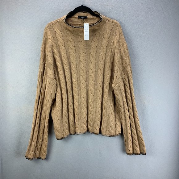 J. Crew Sweaters - J Crew Sweater Womens XXL 2XL Tan Cotton Cashmere Cable Knit Mock Neck Pullover